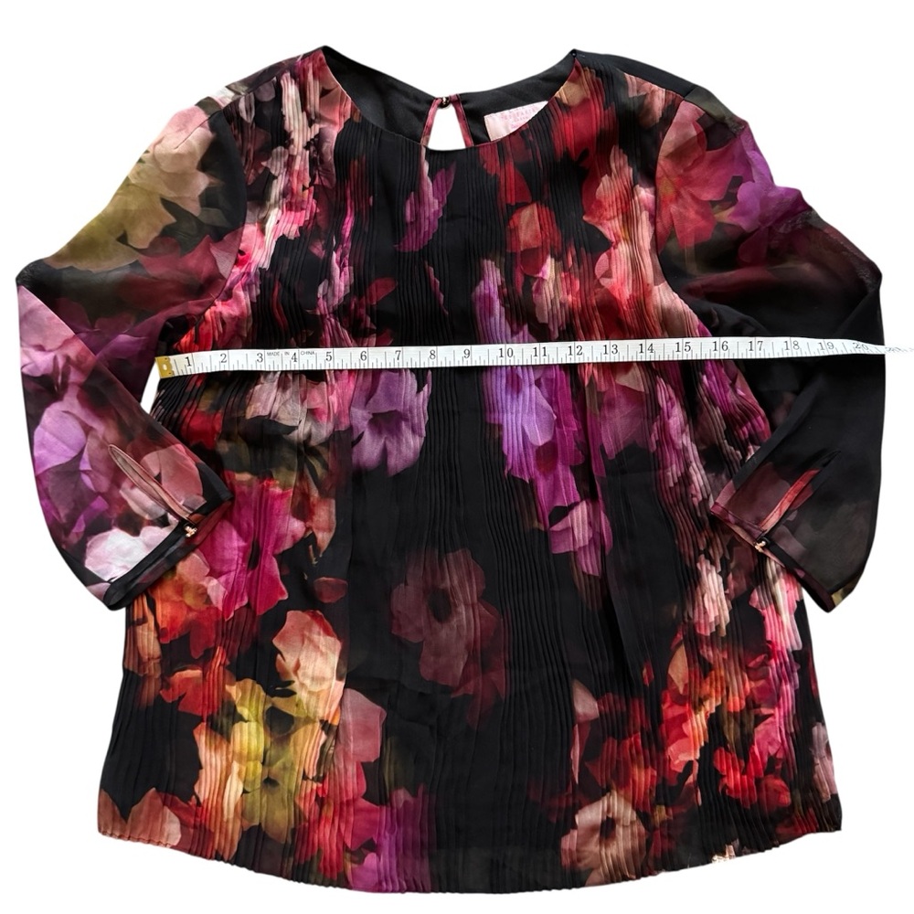Ted Baker London Wolbrr Floral Pleated Chiffon Blouse Sheer Sleeve Size XS - Picture 8 of 12